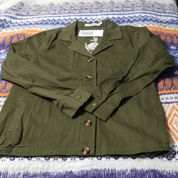 JustFab Embroidered Army Jacket Dark Olive L, XL - Picture 3 of 8